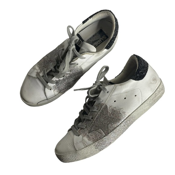 Golden Goose Superstar Glitter Sneaker White Silver Black Size 39 - Picture 2 of 9